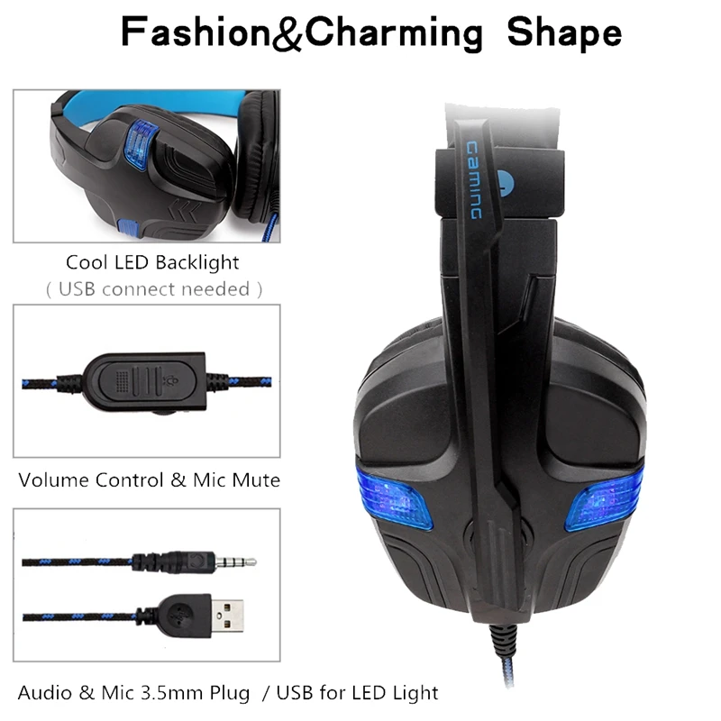 SY860MV Head Mounted Shining Game Headphones Laptop Gaming Headsets for PS4 Only