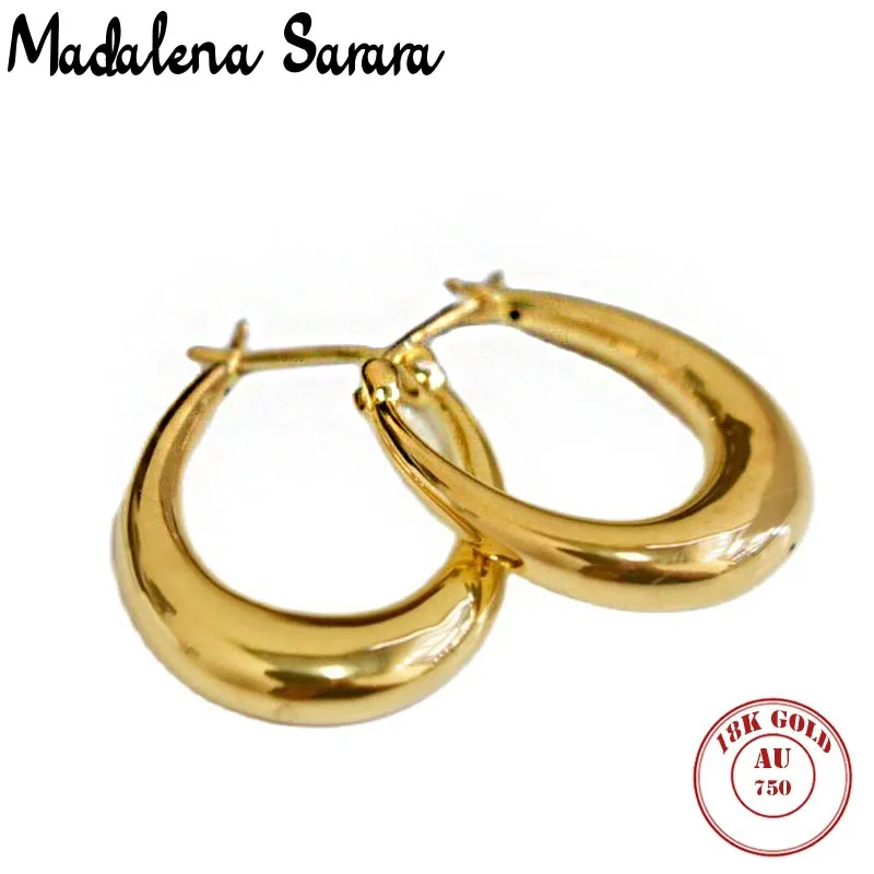 MADALENA SARARA Au750 Bigger Thick Exaggerate Geometric Women Earrings 18K Gold Made Simple Fashion 2021