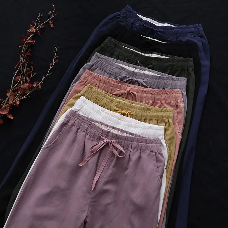 Neploe осенние женские брюки Pantalon Femme хлопковые льняные шаровары, брюки больших размеров на шнурке, женские свободные повседневные штаны 54594