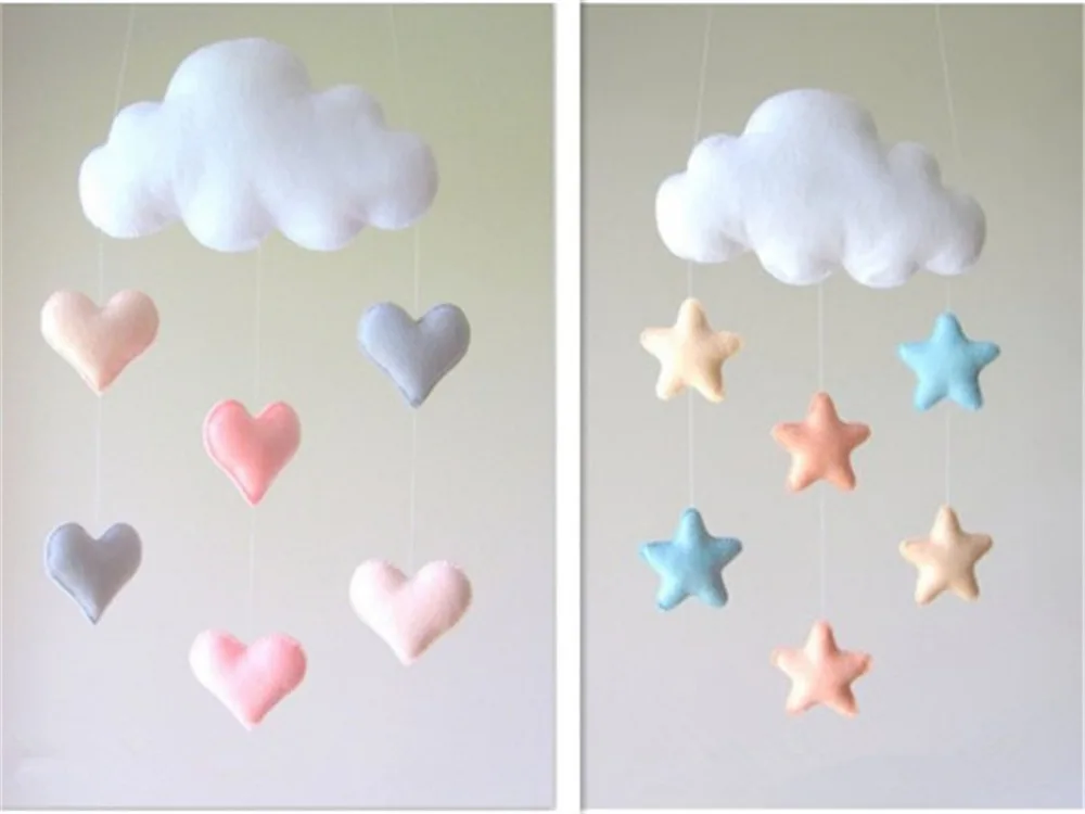 

Baby Rattles Kids Felt Cloud Star Hanging Toys Mobile Toys Felt Wind Chime Bell for 0-12 Month Crib Tent Ornament Bed Decor Gift