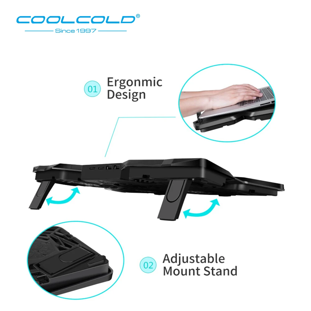 Laptop Cooler Laptop Cooling Pad Notebook Gaming Cooler Stand with Four Fan and 2 USB Ports for 14-17inch Laptop