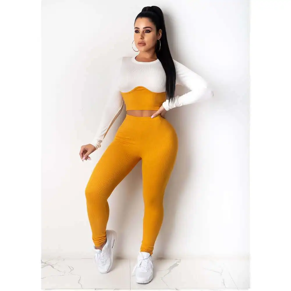 

Patchwork Woman Tracksuit Set Crop Top Legging 2 Pices Sportswear Body Suits Jogging Femme Fitness Outfits Matching Set
