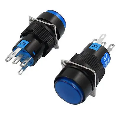

2 Pcs Blue Sign Round Latching Push Button Switch NO NC 5P 5 Pin 24V DC Lamp
