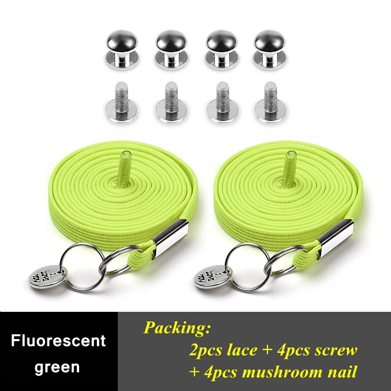 Fluorescent green Уличные унисекс без галстука шнурки для детей и взрослых Досуг кроссовки плоские шнурки одна рука Быстрый металлический замок ленивые шнурки - Цвет: Fluorescent green