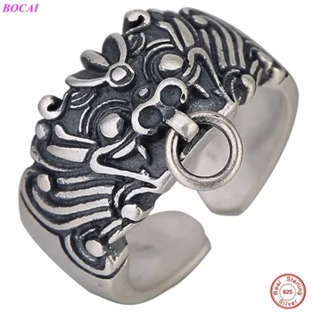 

BOCAI 925 sterling silver rings men's and women's personality open ring s925 pure silver rings 2020 new fashion jewelry
