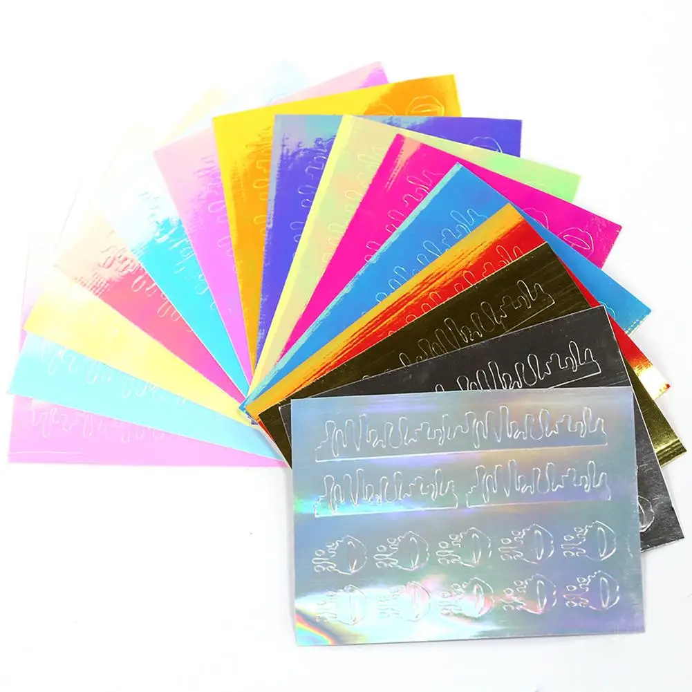 

16 Sheets Holographic Fire Flame Hollow Sticker For Nail Pattern Painting Wrap Paper Foil Tip Tattoo Manicure Stickers Nail Art