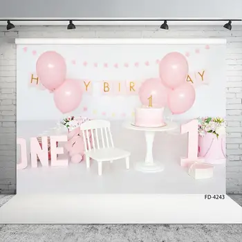 

One Pink Cake 1st Birthday Party Balloon Photophone Photography Background Baby Newborn Photography Backdrops For Photo Studio