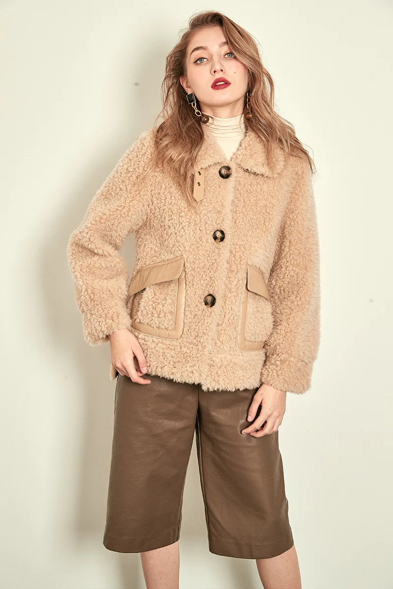 Новинка, модное женское пальто из овечьей шерсти, меховое, все в одном, короткое, темпераментное, для путешествий, замшевое, овечья шерсть, пальто