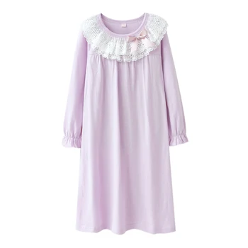 

Children purple long sleeve cotton sleep dress kids long pajamas princess bow beautiful nightgown baby girls home clothes