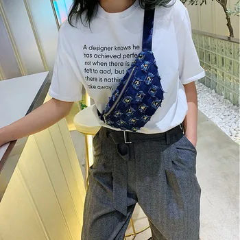 

Hollow Out Denim Waist Packs Women Men Chest Bag Zipper Shoulder Belt Cellphone Waist Bag Unisex Casual Bag Chic Fashion