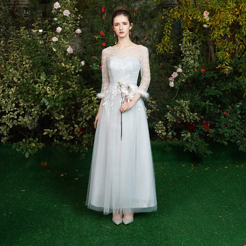 

O-Neck Bridesmaid Dress Plus Size Tulle Elegant Dress Women for Wedding Party Sexy Dress Prom Azul Royal Vestidos Mujer Vintage