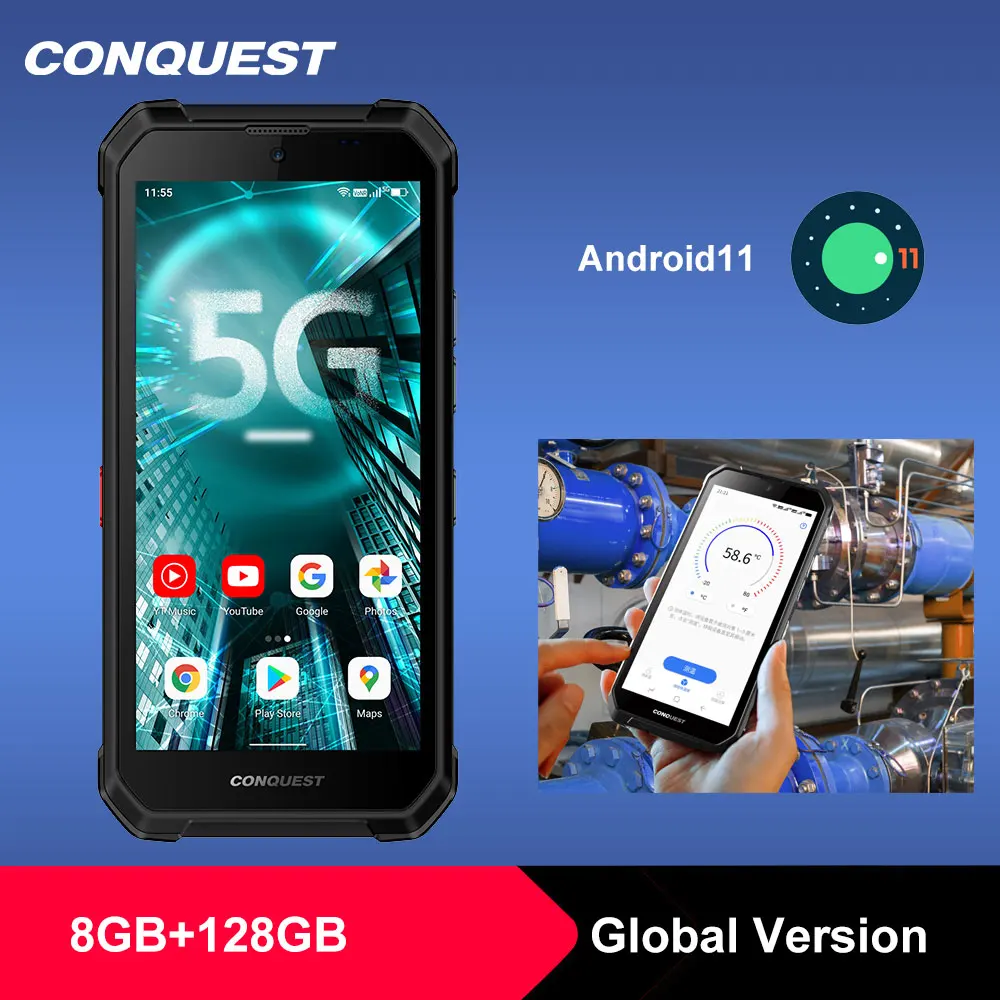 Двойной телефон фонарик CONQUEST S21 фонарь Android 11 прочный IP68 Водонепроницаемая задняя
