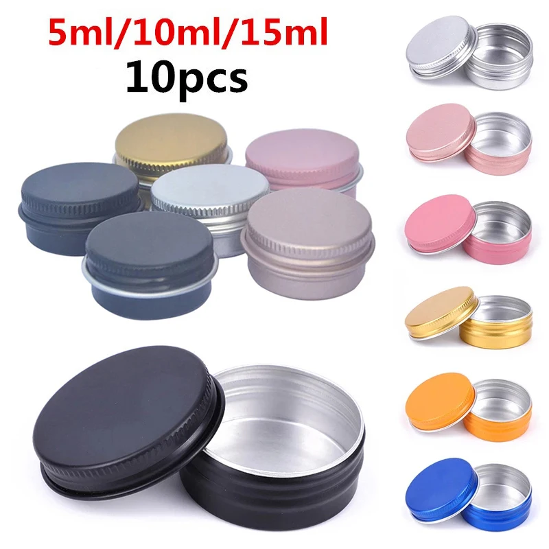 10pcs 5ml/10ml/15ml Aluminum Tin Jars Refillable Storage Box Small Cosmetic Face Eye Cream Lip Balm Sample Containers Packaging