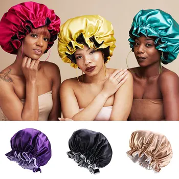 

Satin Bonnet Round Sleep Hat Head Cover Night Cap Bonnet Hat Double Layer Turban beanie Chemo Cancer Cap For Curly Springy Hair