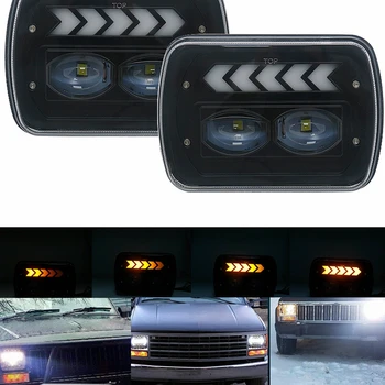 

5x7" For Jeep Cherokee XJ Headlight Seal Beam Led Headlight White DRL/Amber Turn Signal Arrow Halo for Ford Chevy GMC Toyota