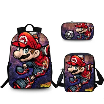 

3pcs/set Game Mario Bros Sonic Printing Kids School Backpack for Teenagers Boys Cartoon Children School Bags Girls Mochilas