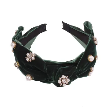 

Lalynnly Pearl Hairband Fashion Luxury Crystal Gold Velvet Women Hair Hoop HighGrade Headband Wedding Trendy Hair Jewelry F15941
