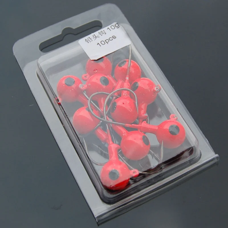 red 10g 10 шт./кор. углерода Сталь крючки сферические свинцовый крючок с зазубринами мягкое насекомое road рыболовные крючки - Цвет: red 10g
