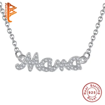 

BELAWANG Luxury Real 925 Sterling Silver Mama Pendant Necklaces For Women Cubic Zirconia Mama Crysral Necklace Fine Jewelry