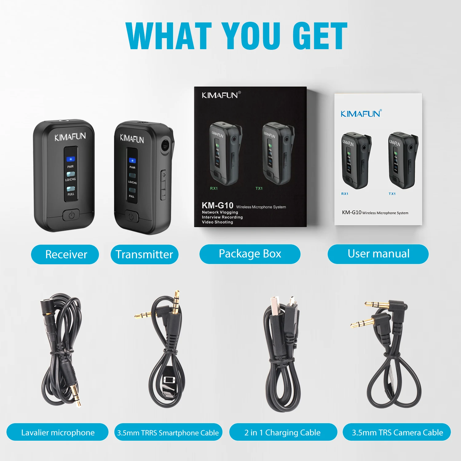 KIMAFUN 2.4G Lavalier Wireless Microphone System Transmitter Kit Vlog Video Recording Interview Mic for DSLR Camera Smartphone