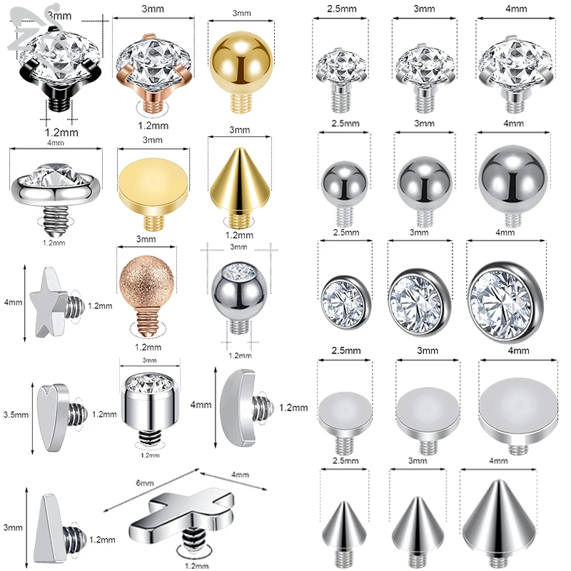Body Piercing Kit ZS 9-29Pcs/Lot Micro Dermal Piercing Set 316L Stainless Steel CZ Crystal Dermal Anchor Surface Piercings Heart Moon Rings