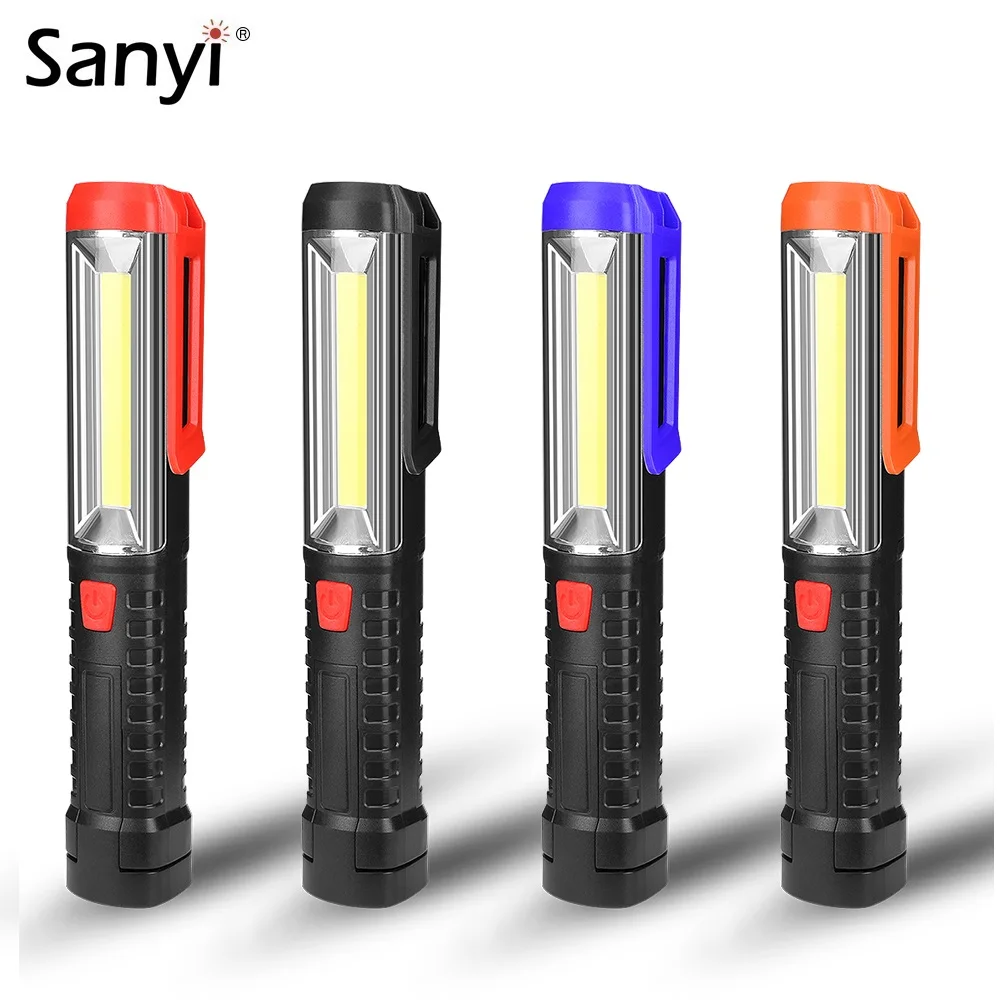 

COB LED Flashlight 1 Mode Lighting Torch Work Light Magnetic Lantern Hanging Hook Lamp For Outdoor Tent Camping Use 3*AA Battery