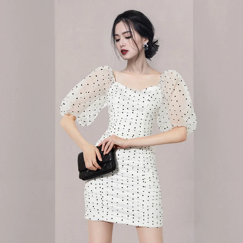 

Корейское элегантное модное Сетчатое платье-карандаш в горошек, новинка 2022, облегающие платья-футляры, офисная одежда, вечерние платья