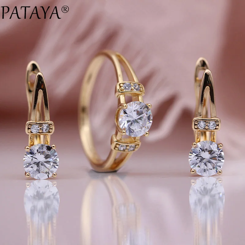 PATAYA новые женские круглые кольца белый натуральный циркон 585 розовое золото вечерние ювелирные изделия Свадебные романтические матч полые милые кольца