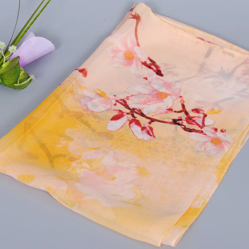 Стиль шифон печатных шелковые шарфы шелк из Ханчжоу шарфы Производство Фабрика-стиль магнолии серии XQ197