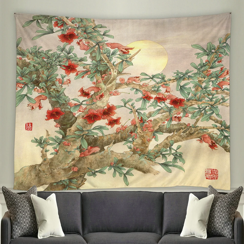 Настенный гобелен в китайском стиле с цветами и птицами домашний декор пляжное