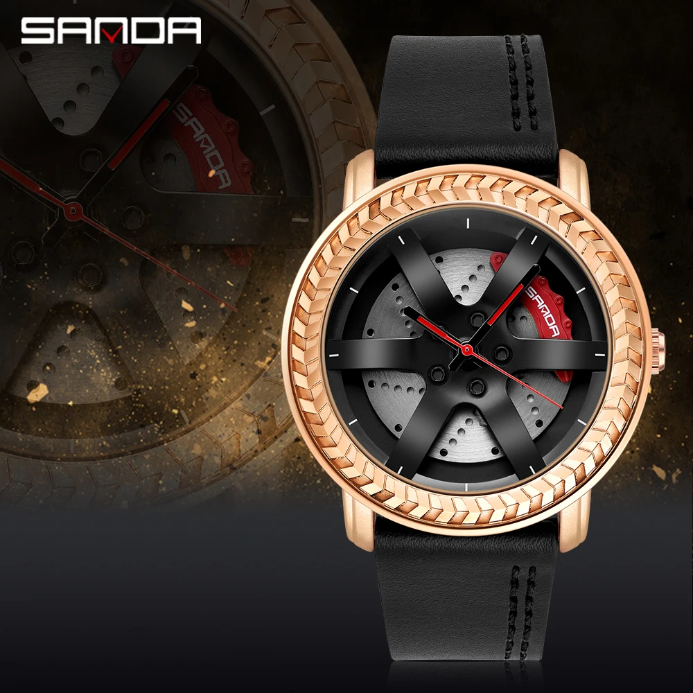New Black Car Wheel Rim Hub Watch for Men Sports Watches Waterproof Creative SAAT Relogio Masculino Quartz Watch Man Wrist Watch