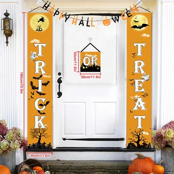

4pcs/set Halloween Window Curtain Door Banner Hanging Flags Decor Couplets Party Doorway Hanging Decoration Halloween Decor