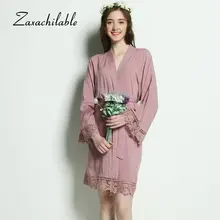 Mauve/хлопковое кимоно для невесты из вискозы, большие размеры, халаты с кружевной отделкой, женские сексуальные свадебные платья, рождественский подарок