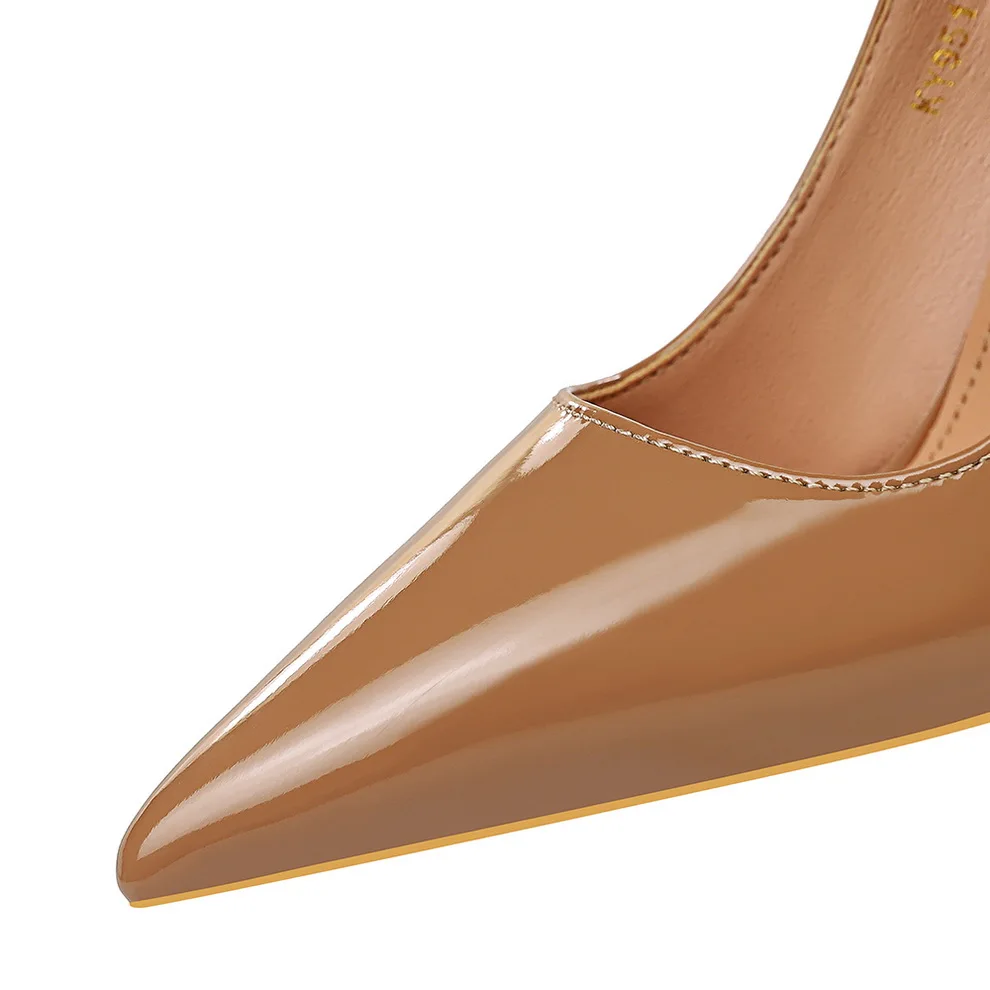 Autumn Patent Leather Concise Women's Shoes Pointed Toe Office High Heels Pumps Women Sexy Party Wedding Shoes Shallow Nude Red 5
