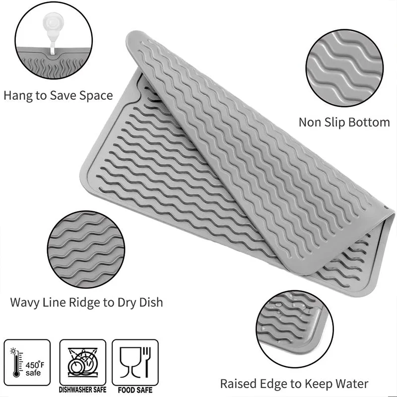 MicoYang Silicone Dish Drying Mat for Multiple Usage,Easy  clean,Eco-friendly,Heat-resistant Silicone Mat for Kitchen Counter or  Sink,Refrigerator or