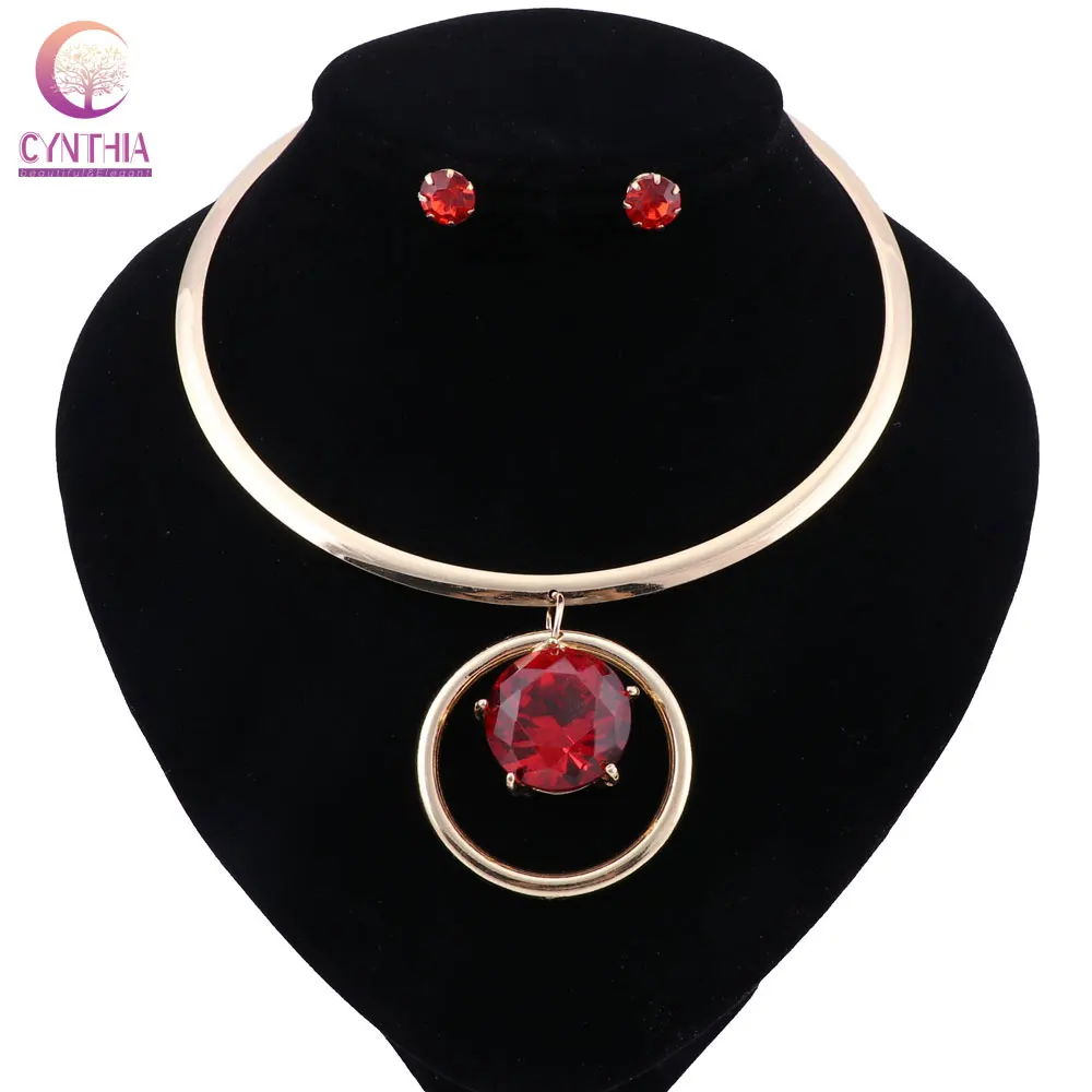 CYNTHIA Women Jewelry Sets Trendy Necklace Earrings Statement Red