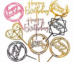 New 50Pcs Happy Birthday Cake Topper Gold Silver Black Acrylic Hand Writing Dessert Decoration For Birthday Party Lovely Gifts