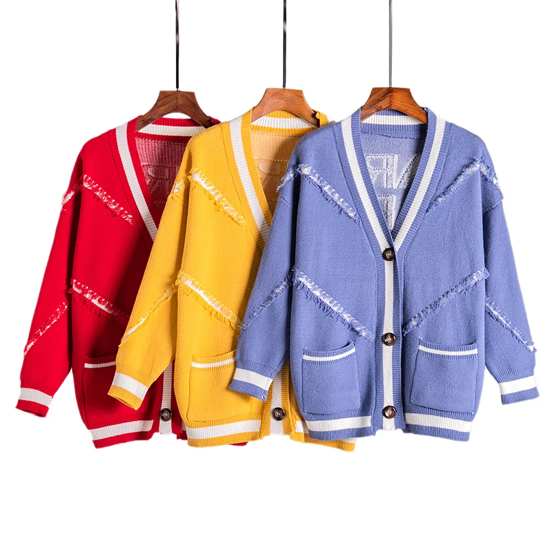 

Letter Knitted Cardigans Autumn Women Sweater Leisure V Neck Button Jumper Long Sleeve Christmas Sweaters Streetwear Pocket Coat