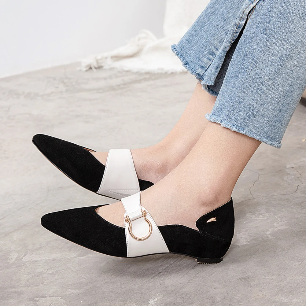 Luck Man Concise Spring//Autumn Female Flats Womens Pointed Toes Low Heels Silp-On Shoes Woman Metal Casual Shoes