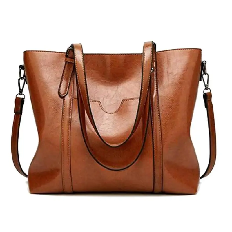 Светло-коричневый Women PU Leather Shoulder Crossbody Bag Large Capacity Shopping Messenger Handbag Ladies Classic Retro Tote Handbag - Цвет: Светло-коричневый