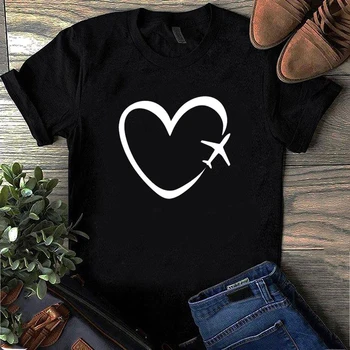 

90s Funny Graphic Women T Shirt Plane Love T-Shirts Summer Short-sleeve Tee Shirt Ulzzang Vintage Female Tee Tops Plus Size