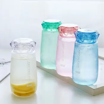 

350ml Diamond Design Lid Outdoor Sports Water Bottle Cute Portable Drinking Bottle Fashion Transparent Tea Bottle