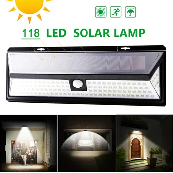 

118 LED Solar Light 3 Modes Motion Sensor Solar Wall Lamp Waterproof IP65 Bright Energy Saving Yard Garden Lamps