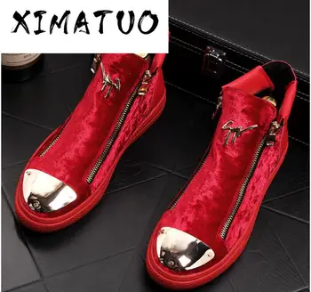 

High Quality Fashion Men High Top British Style Shoes Men zipper Causal Luxury Shoes Red Black Bottom rubber Shoes for Male