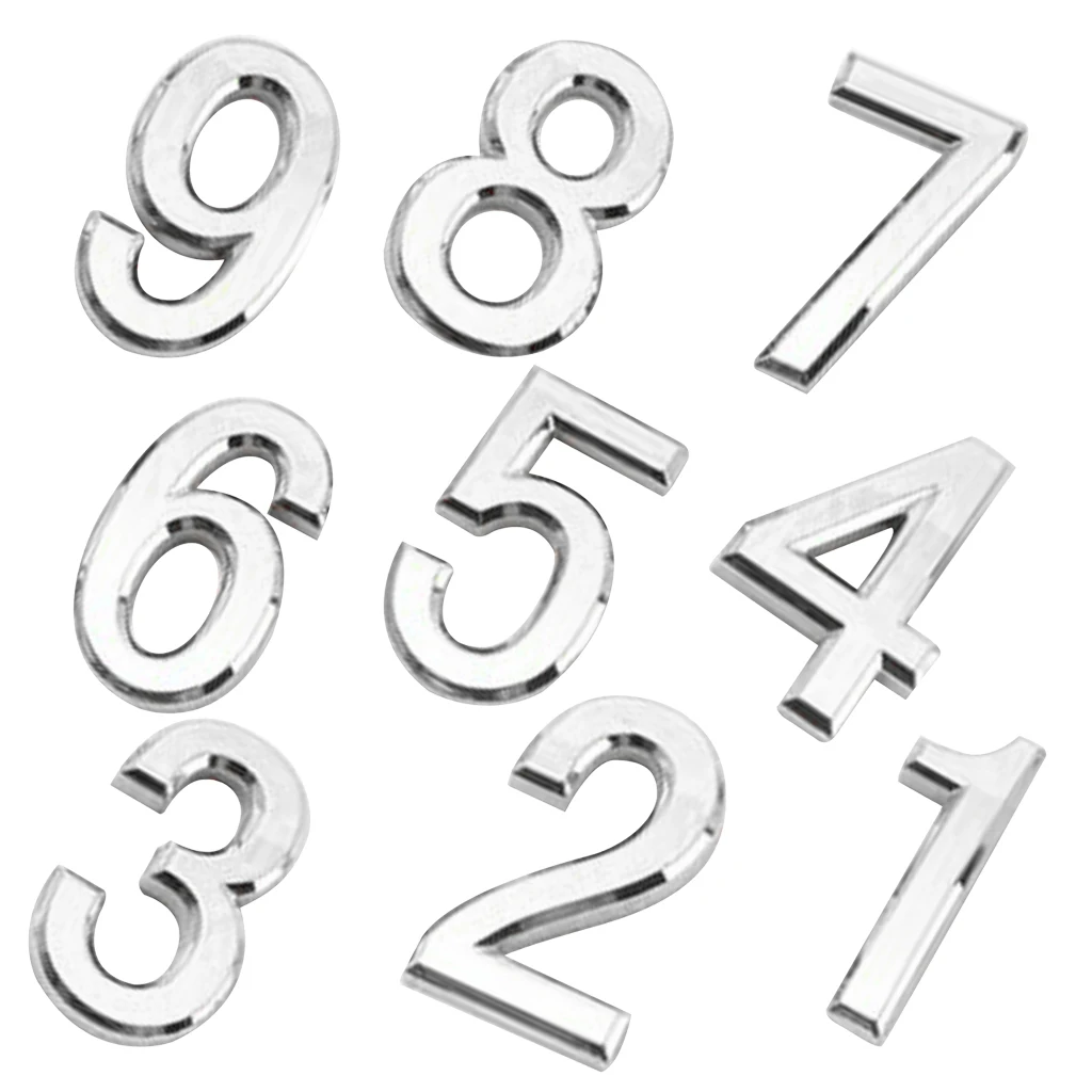 9pcs Modern ABS Plastic Self-Adhesive 1-9 Door Numbers House Address Sign Plate - Silver