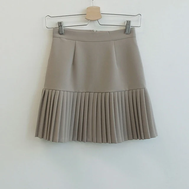 Spring Summer Korean Style High Waist Pleated Skirts Women 2021 Womens Fashion Slim Waist Casual Solid Mini Skirt With Zipper khaki