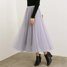 Плиссированная юбка-пачка из тюля, сетчатая юбка макси для девушек, Женские винтажные длинные юбки с высокой талией в Корейском стиле для женщин, белые юбки jupe longue femme