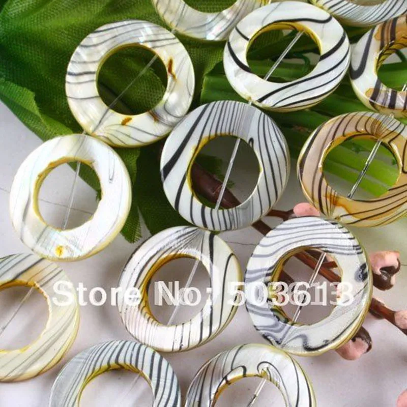 

Free Ship 25MM Mother Of Pearl Shell Stripes Donut Beads Jewelry (sb1093)