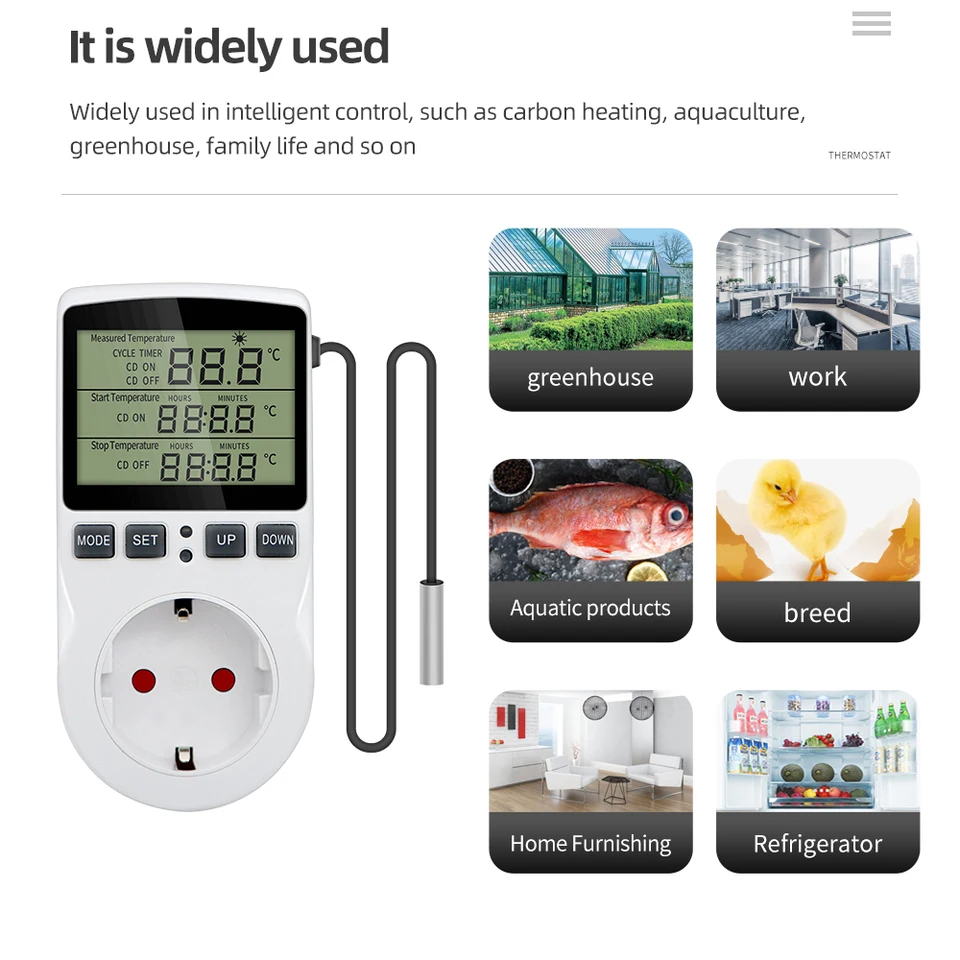 KETOTEK Digital Temperature Controller Thermostat Plug - 120V 15A Outlet With LCD, 3m Sensor For Heating/Cooling, Reptiles, Incubators, Homebrew