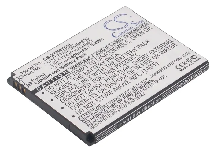 Обновленная батарея Cameron Sino для zte Li3716T42P3h594650 Warp Sequent Z750C SAVVY Z752C ZEPHYR 1400 мАч/5.18Wh |